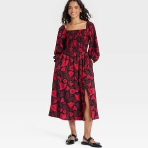 Latino Heritage Month Women's Long Sleeve Midi Smocked Dress - Black 1X